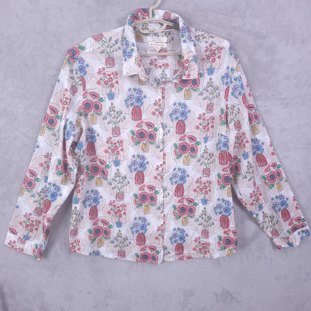 Seasalt The Larissa Button Down Shirt Womens 18 Floral Lightweight Crinkle